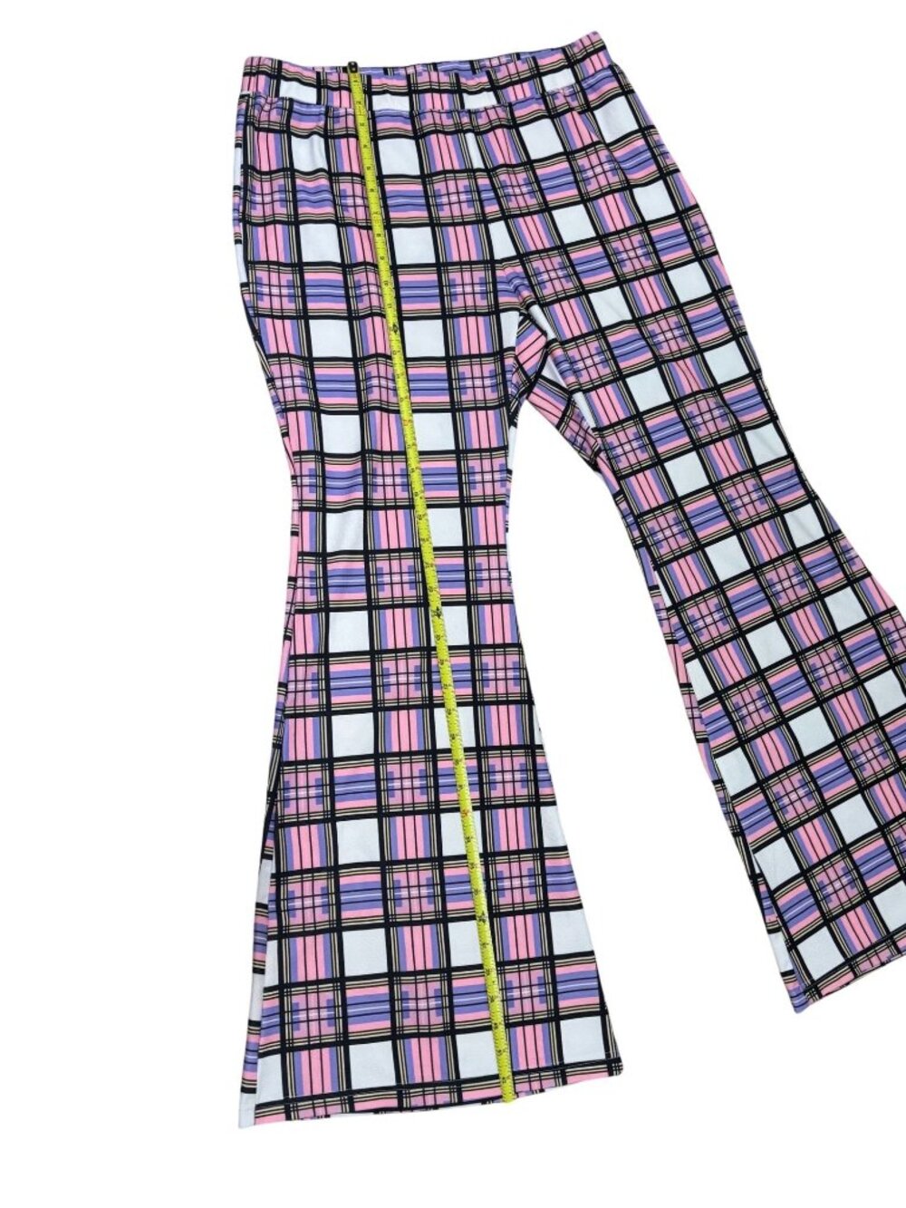 #SHEIN Curve Retro Plaid Super Flare Pants Purple Pink 2XL NWOT
